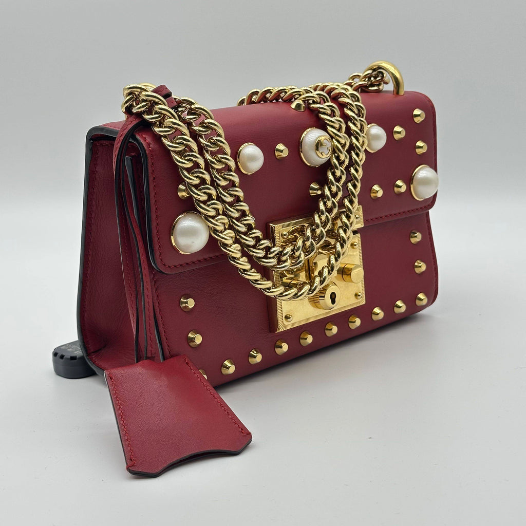 Gucci Padlock Pearl Embellished Chain Shoulder Crossbody 2Way