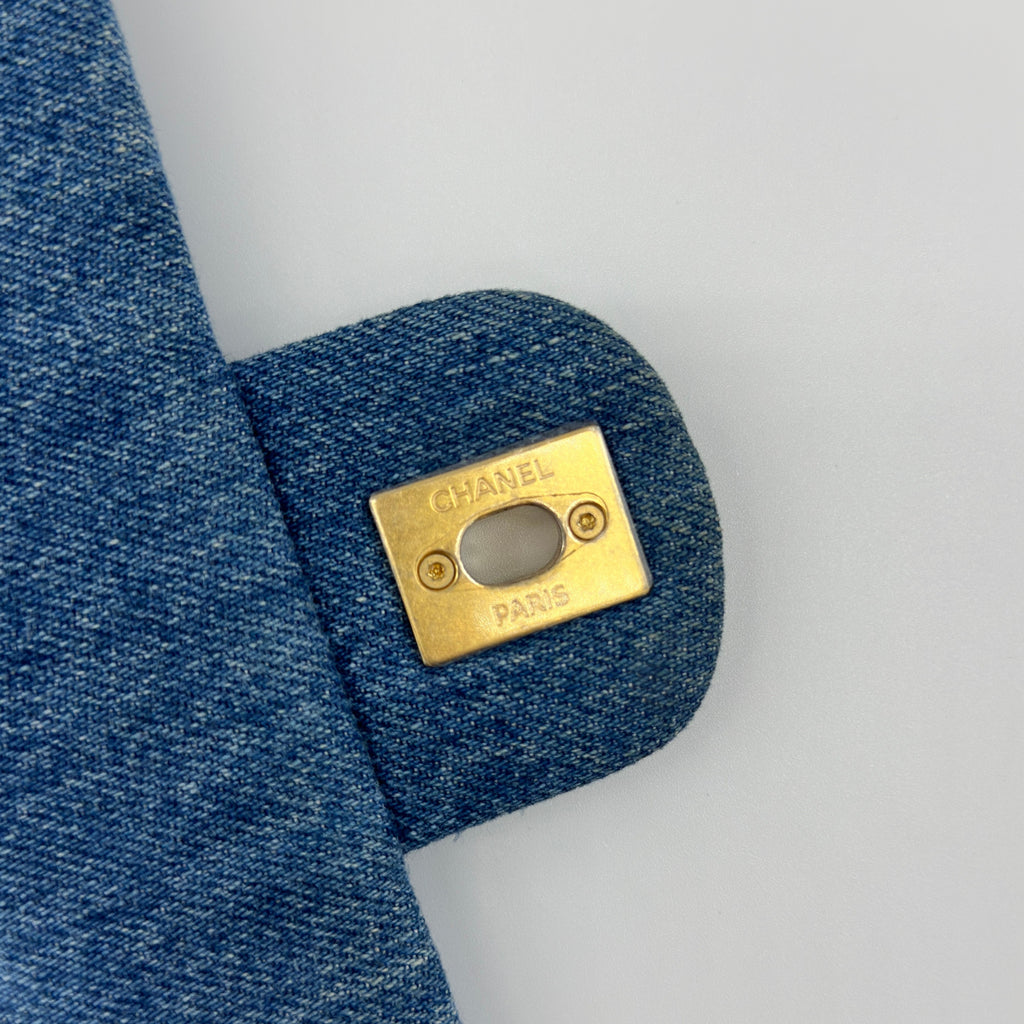 Chanel Matelasse Denim Chain Shoulder Bag Blue Gold Metal Fittings IC Chip