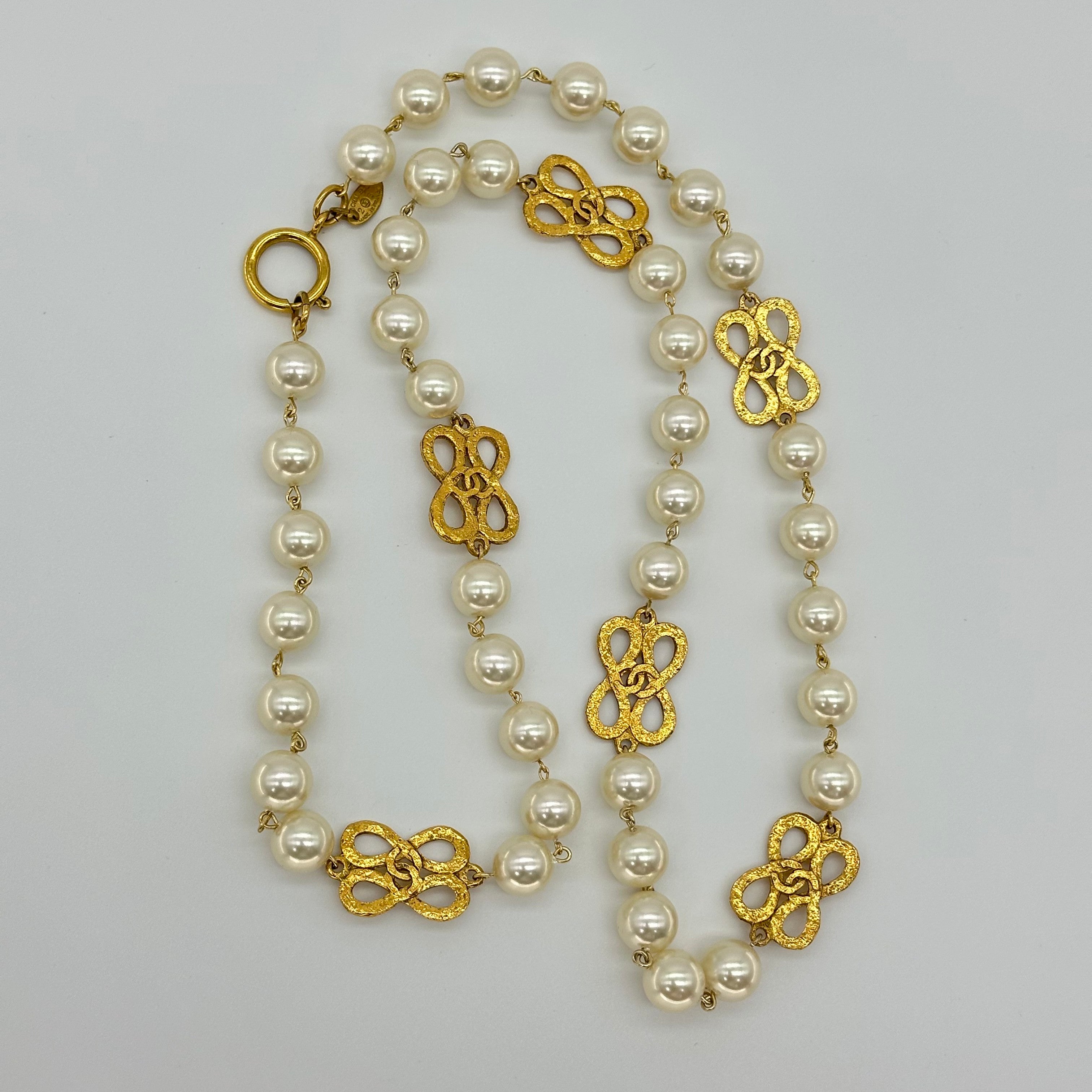 Chanel Coco Mark Gold Pearl Necklace