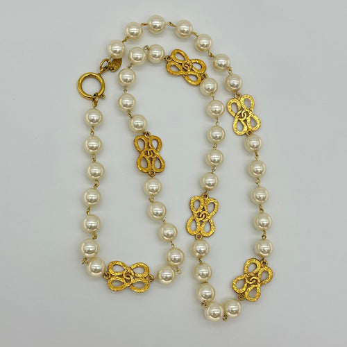 Chanel Coco Mark Gold Pearl Necklace