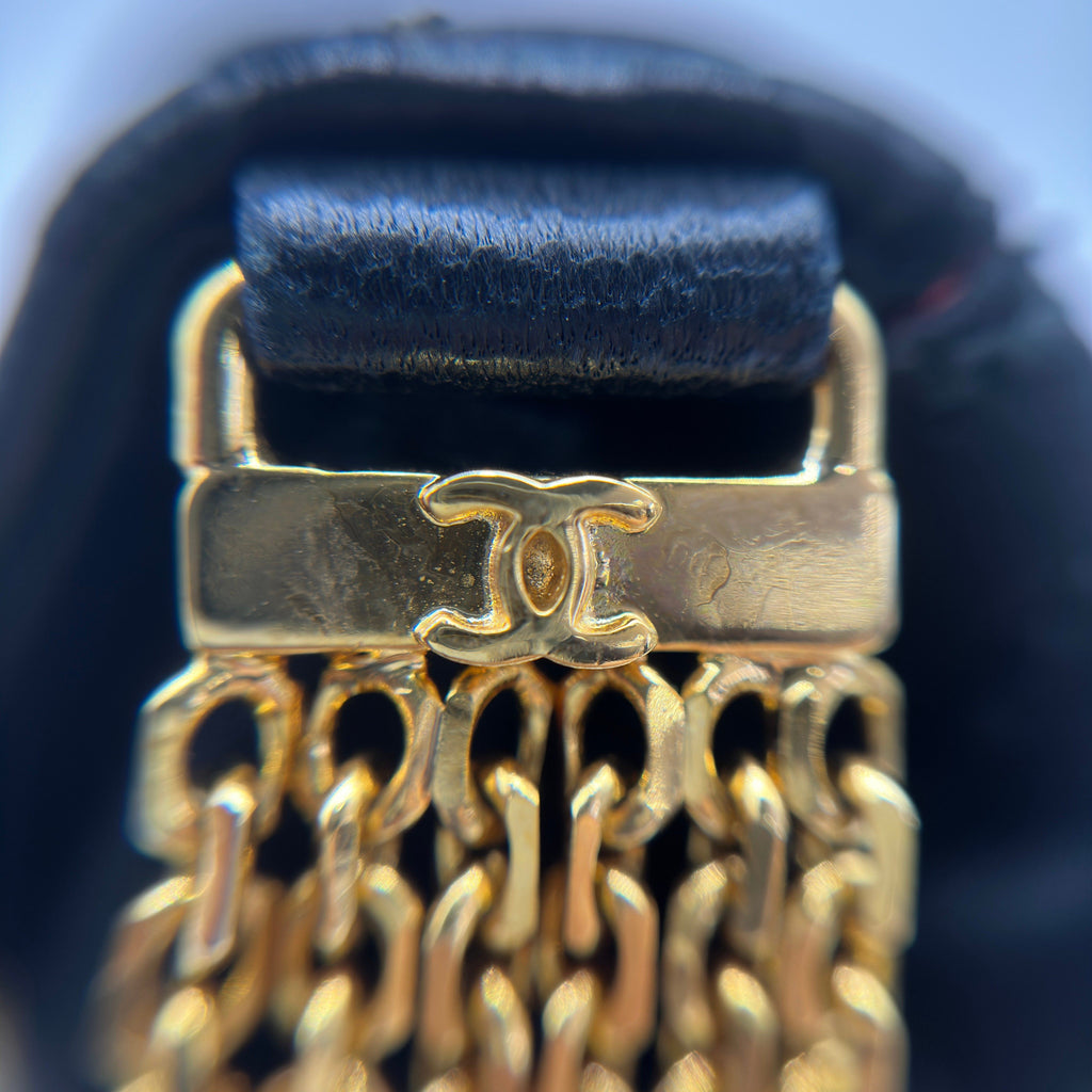 Chanel Matelasse Satin Chain Shoulder Bag Black Gold Metal Fittings