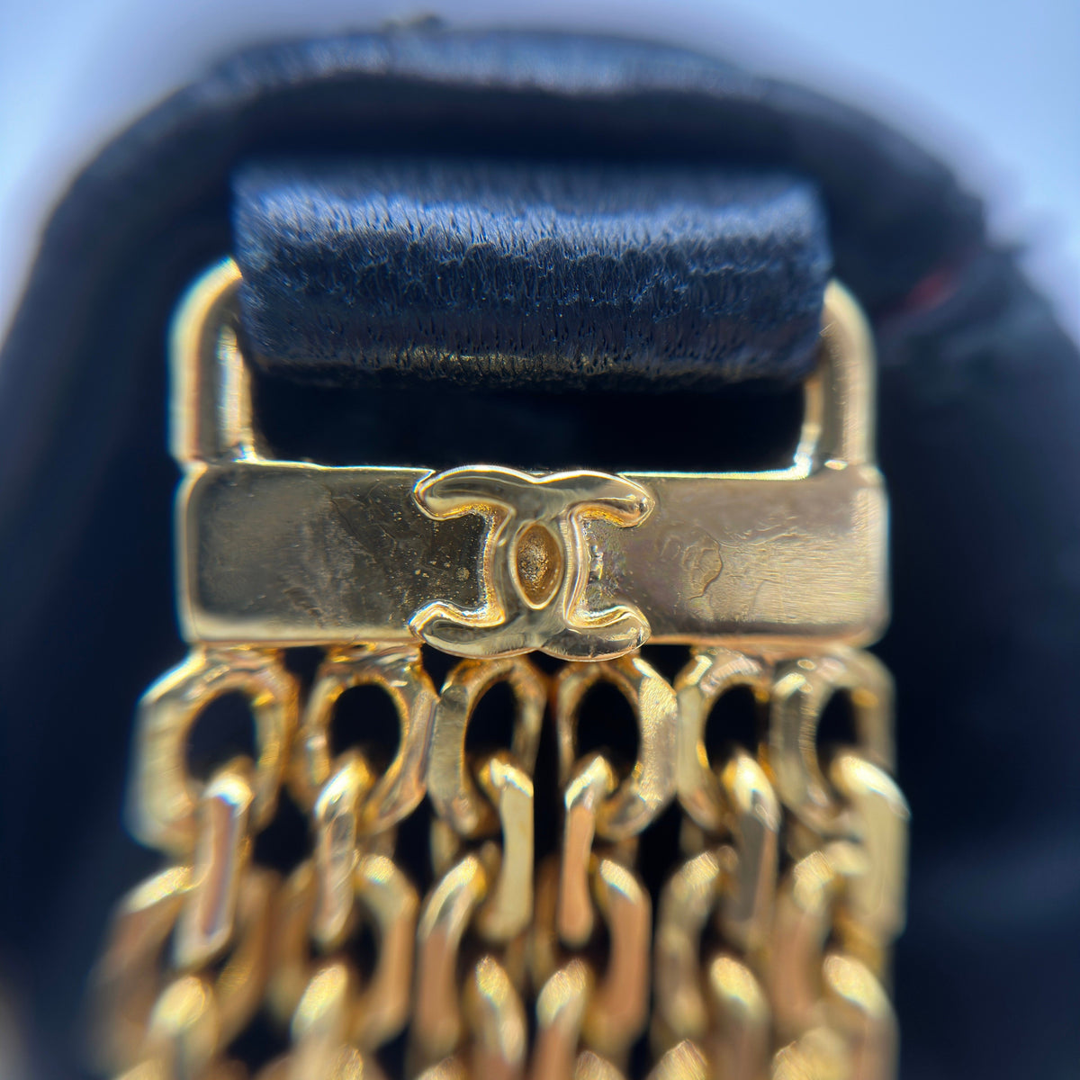 Chanel Matelasse Satin Chain Shoulder Bag Black Gold Metal Fittings