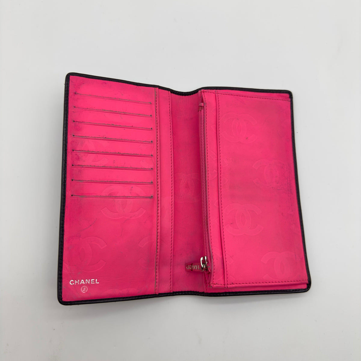 Chanel Quilted Calfskin Cambon Line Long Black and Pink Bifold Wallet