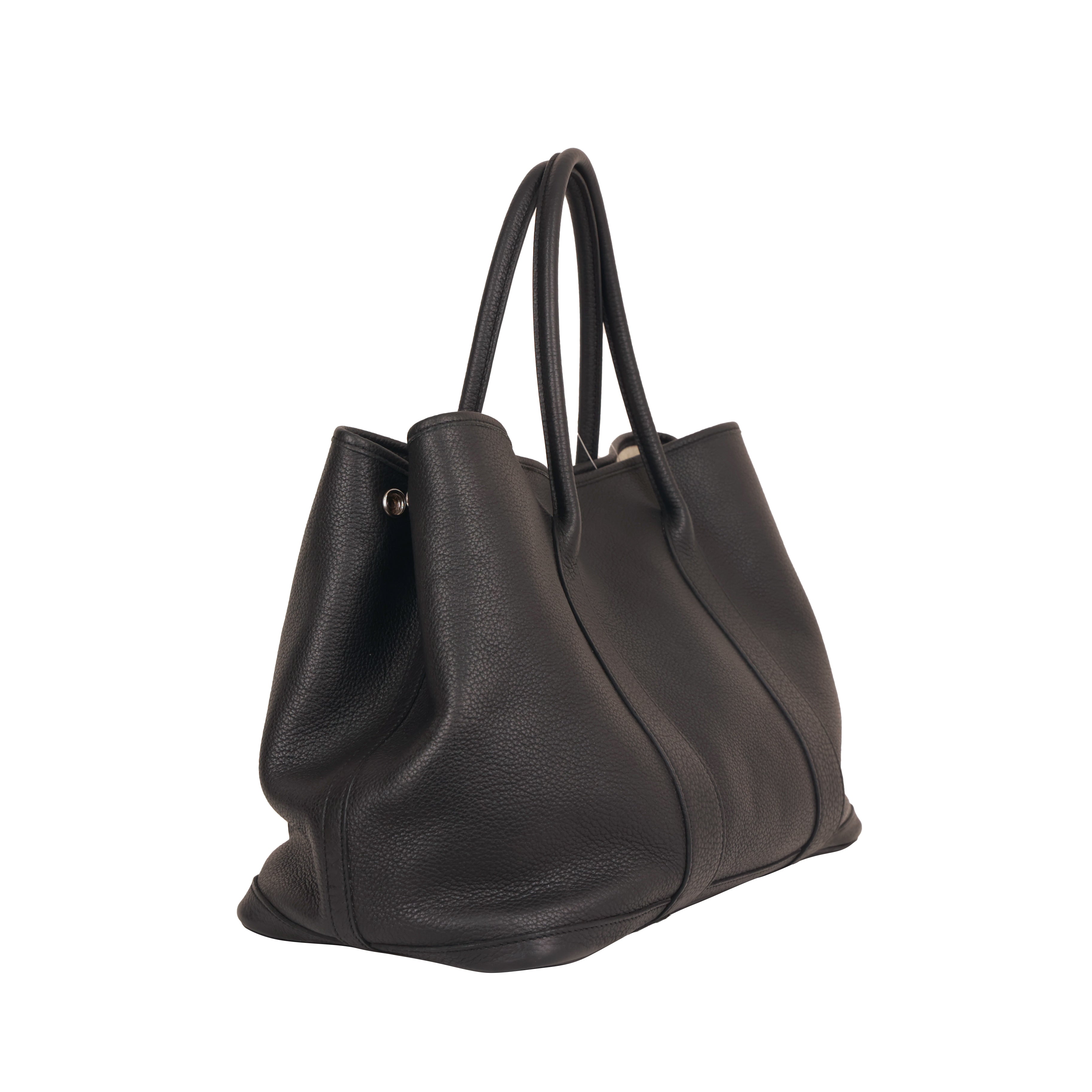 Hermes Garden Party 36 PM Black Canvas Tote Bag □O Stamp Restored Color Touch Up