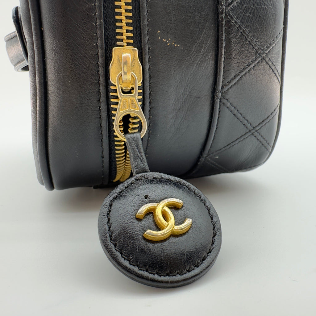 Chanel Quilted Caviar Leather Coco Mark Small Black Vanity Case