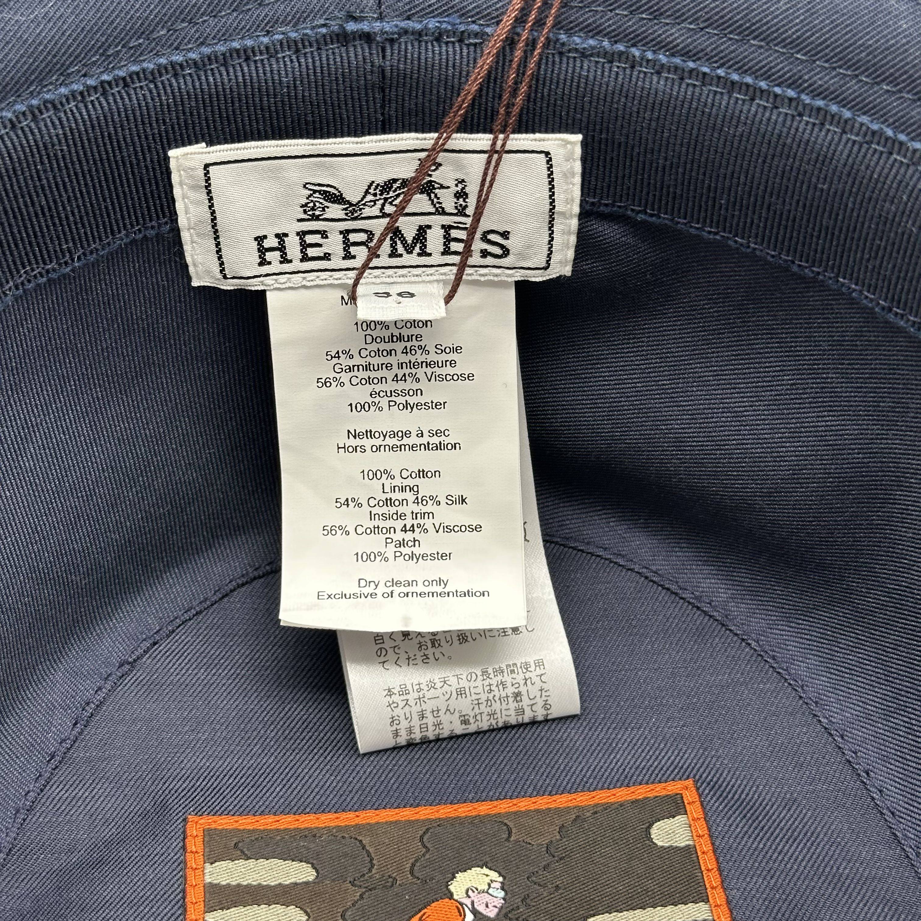 Hermes Fred H Navy Blue Cotton Bucket Hat Size 58 100%Cotton