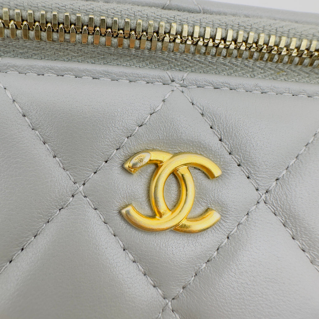 Chanel Quilted Lambskin CC Vanity Case Mini Gray Chain Shoulder Bag