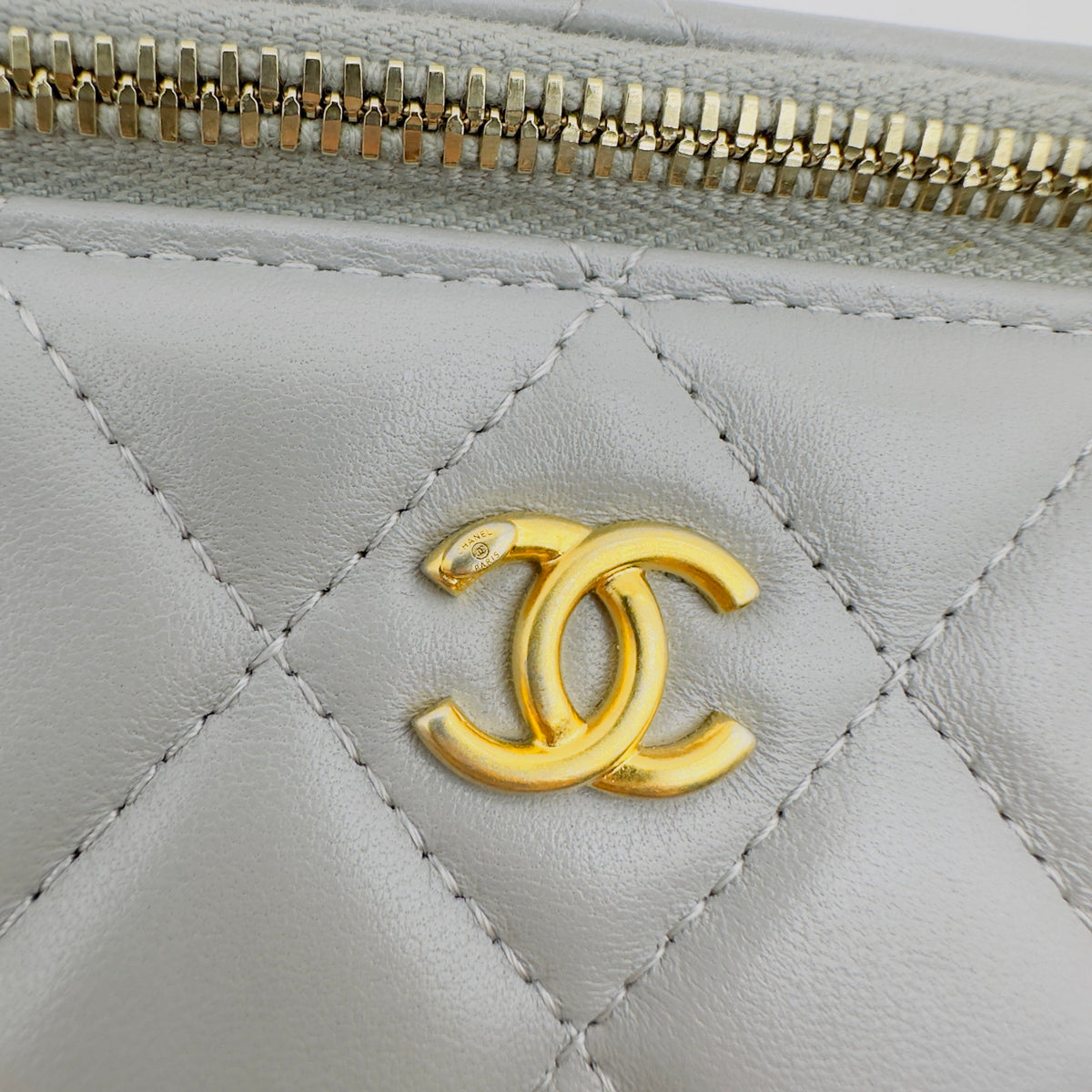 Chanel Quilted Lambskin CC Vanity Case Mini Gray Chain Shoulder Bag