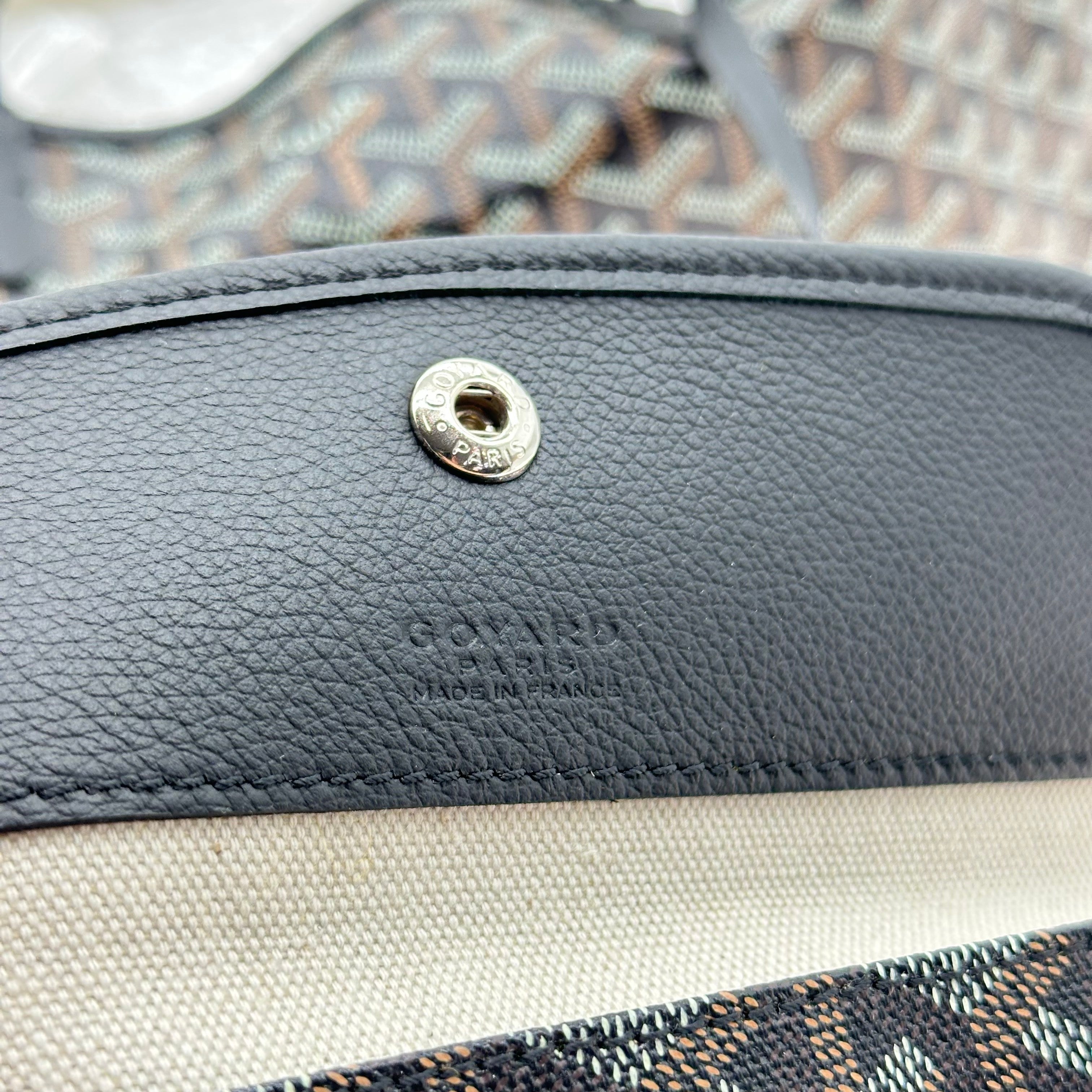 Goyard Saint Louis PM 手提包黑色 Monogram 帆布 PVC 皮革单肩购物袋