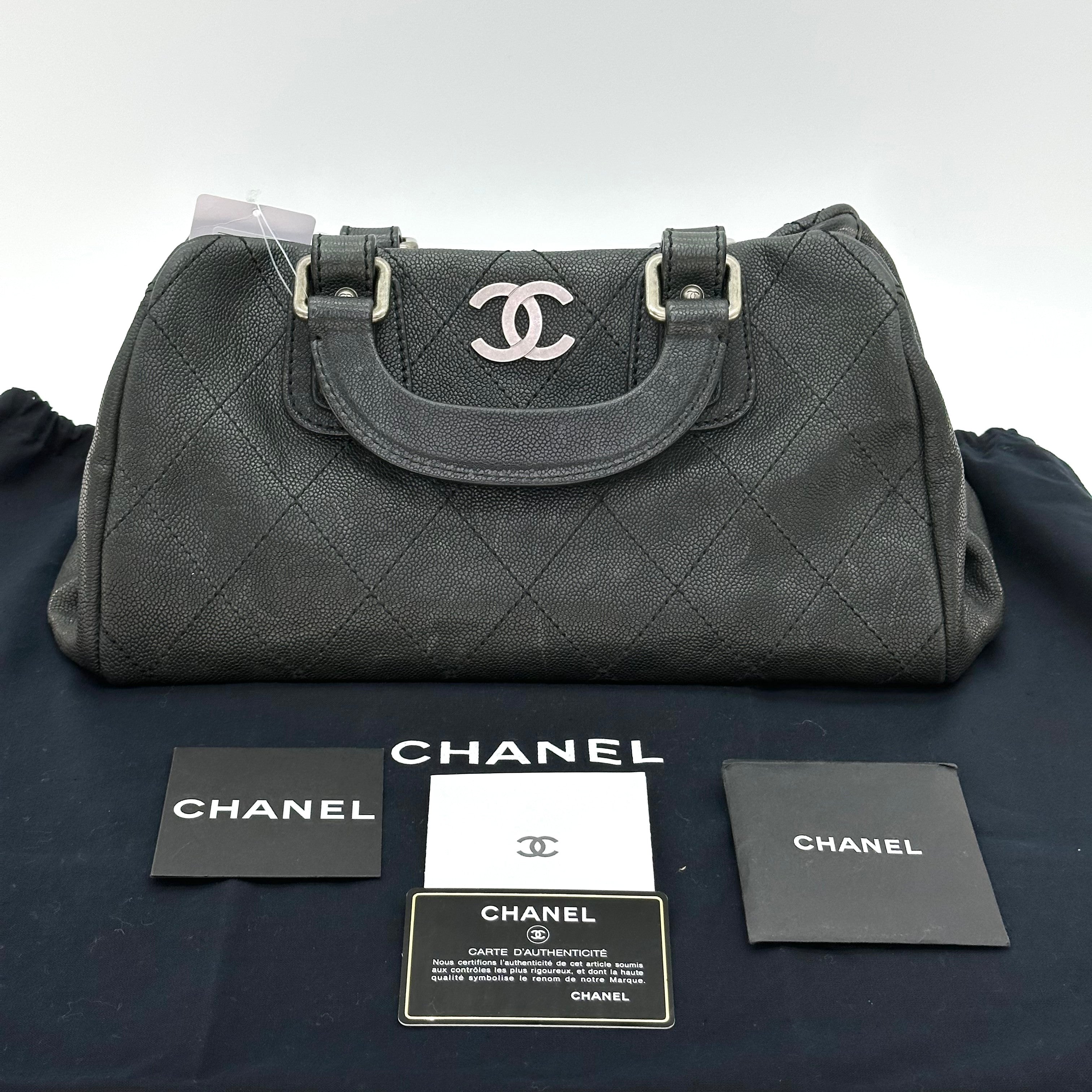 Chanel Matelasse Wild Stitch Matte Caviar Leather Boston Bag Black Vintage 10 Series