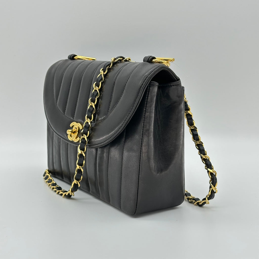 Chanel Vintage Vertical Diana Lambskin Chain Shoulder Bag Black 2 Series