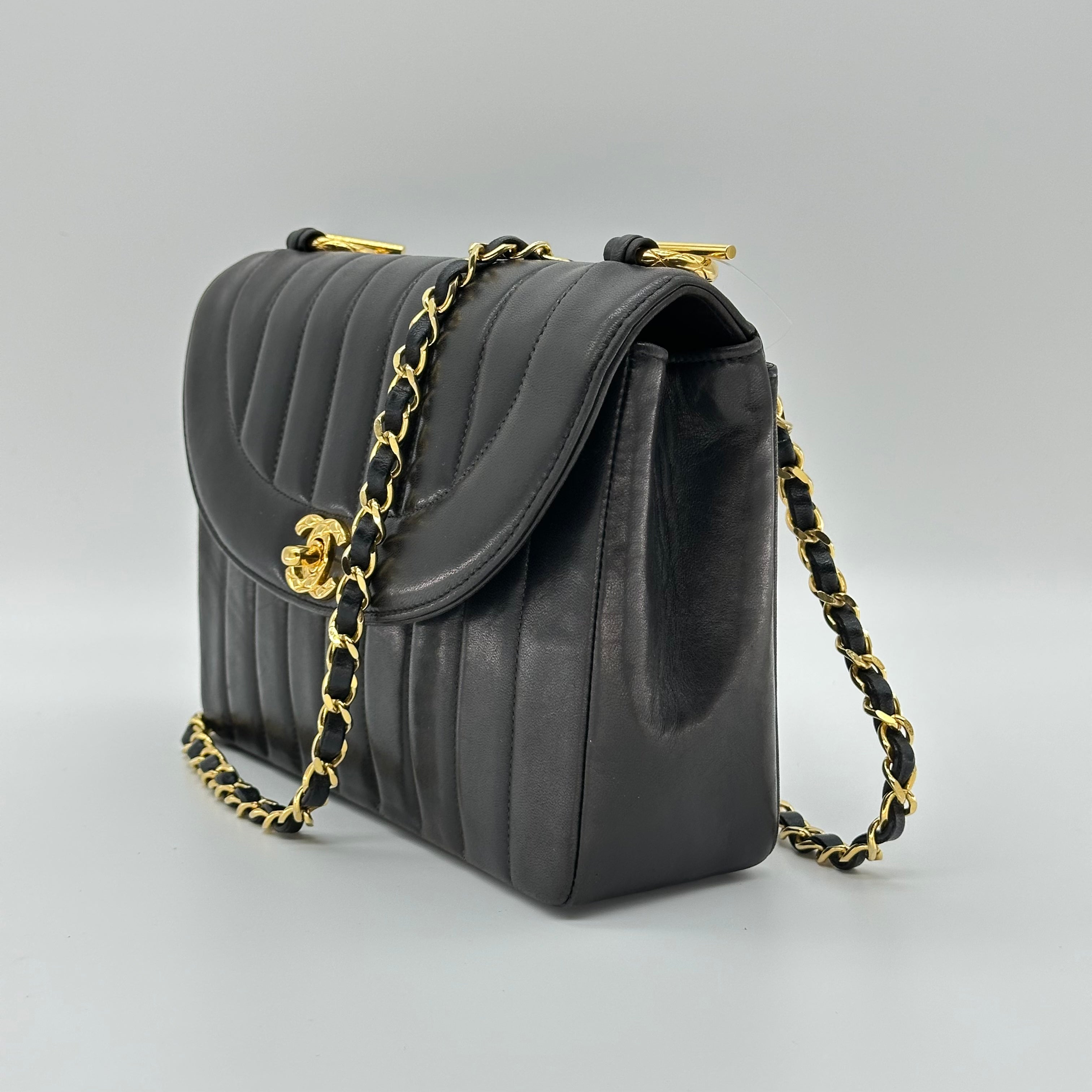 Chanel Vintage Vertical Diana Lambskin Chain Shoulder Bag Black 2 Series