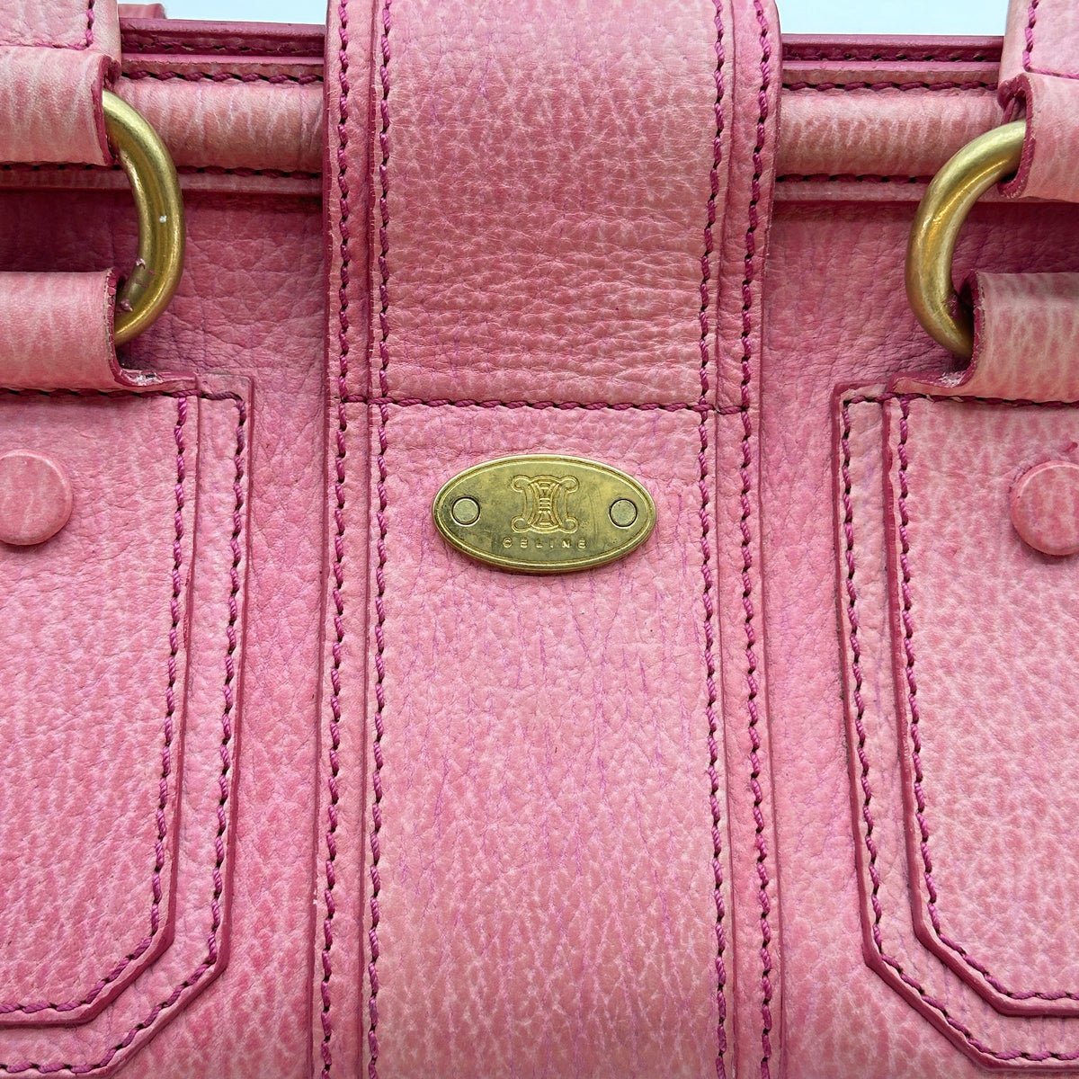 Celine Grained Leather Buckle Detail Pink Handbag