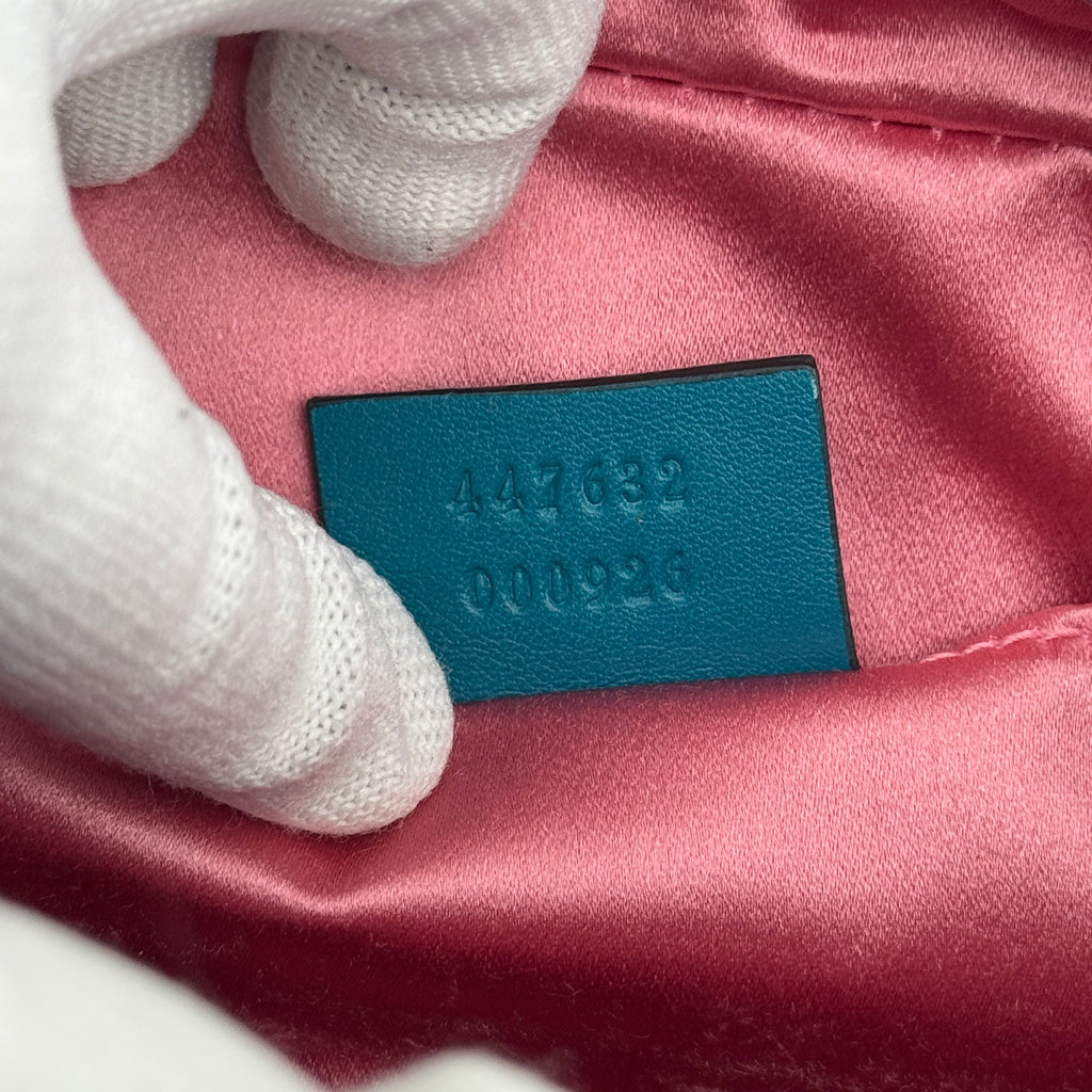 Gucci Quilted Velvet GG Marmont Small Teal Crossbody Bag
