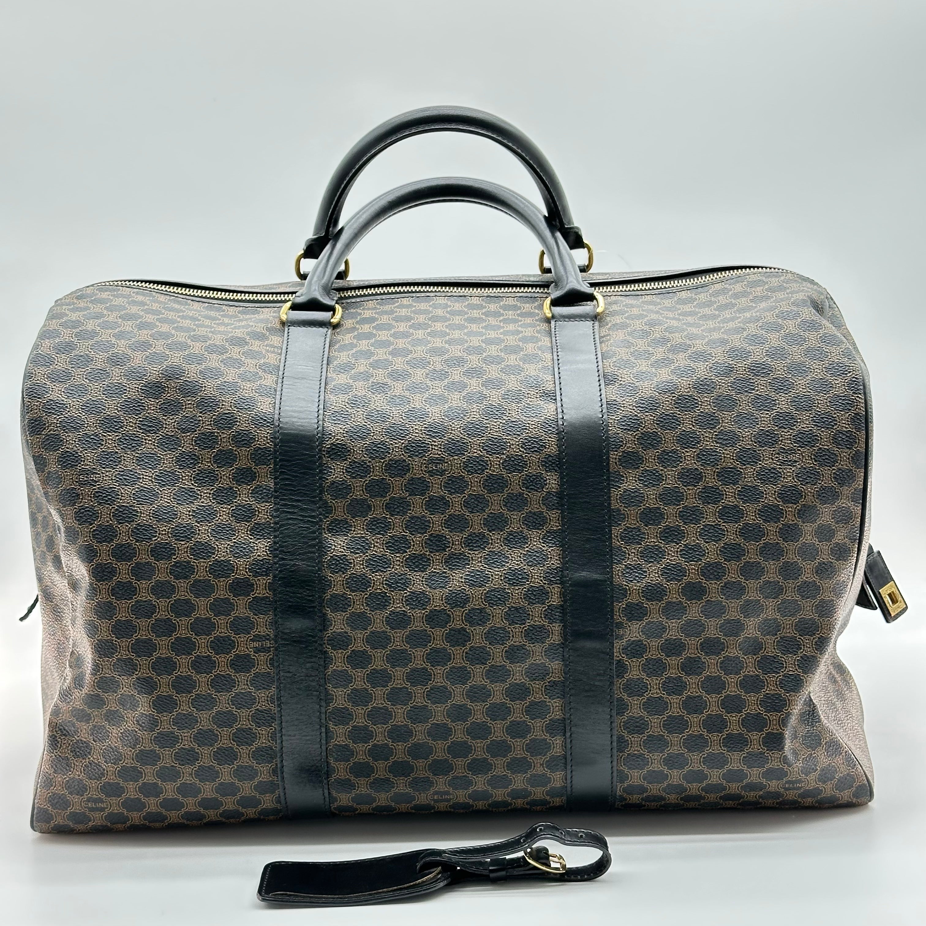 vintage celine black macadam large boston bag travel bag unisex