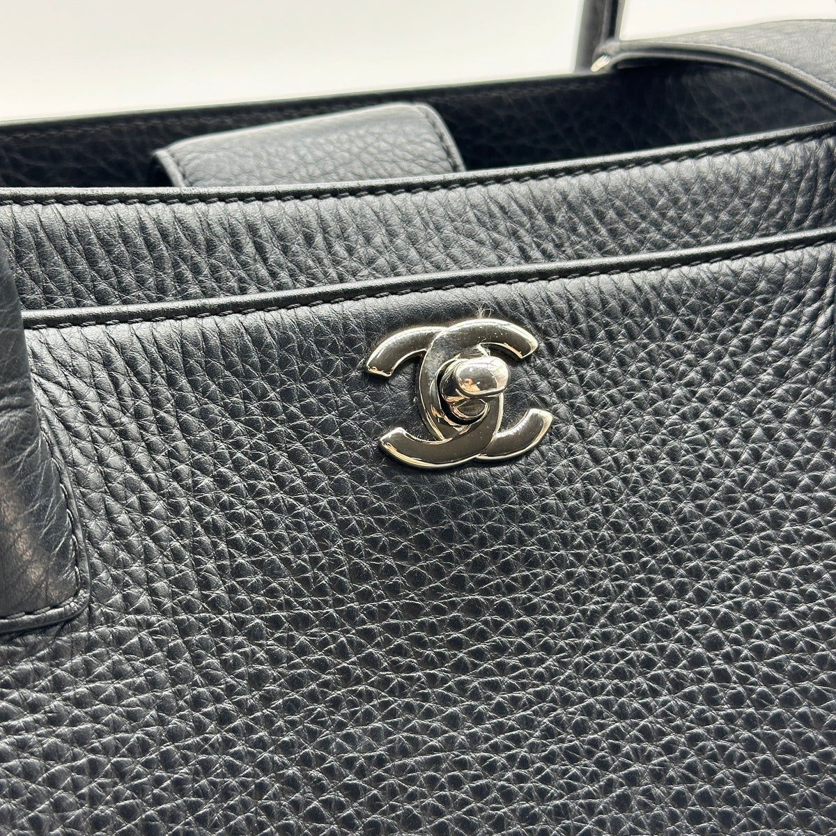 Chanel Executive Leather Black Silver Tote Shoulder Bag