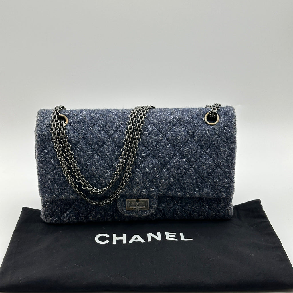 Chanel Quilted Denim Blue Chain Shoulder Bag