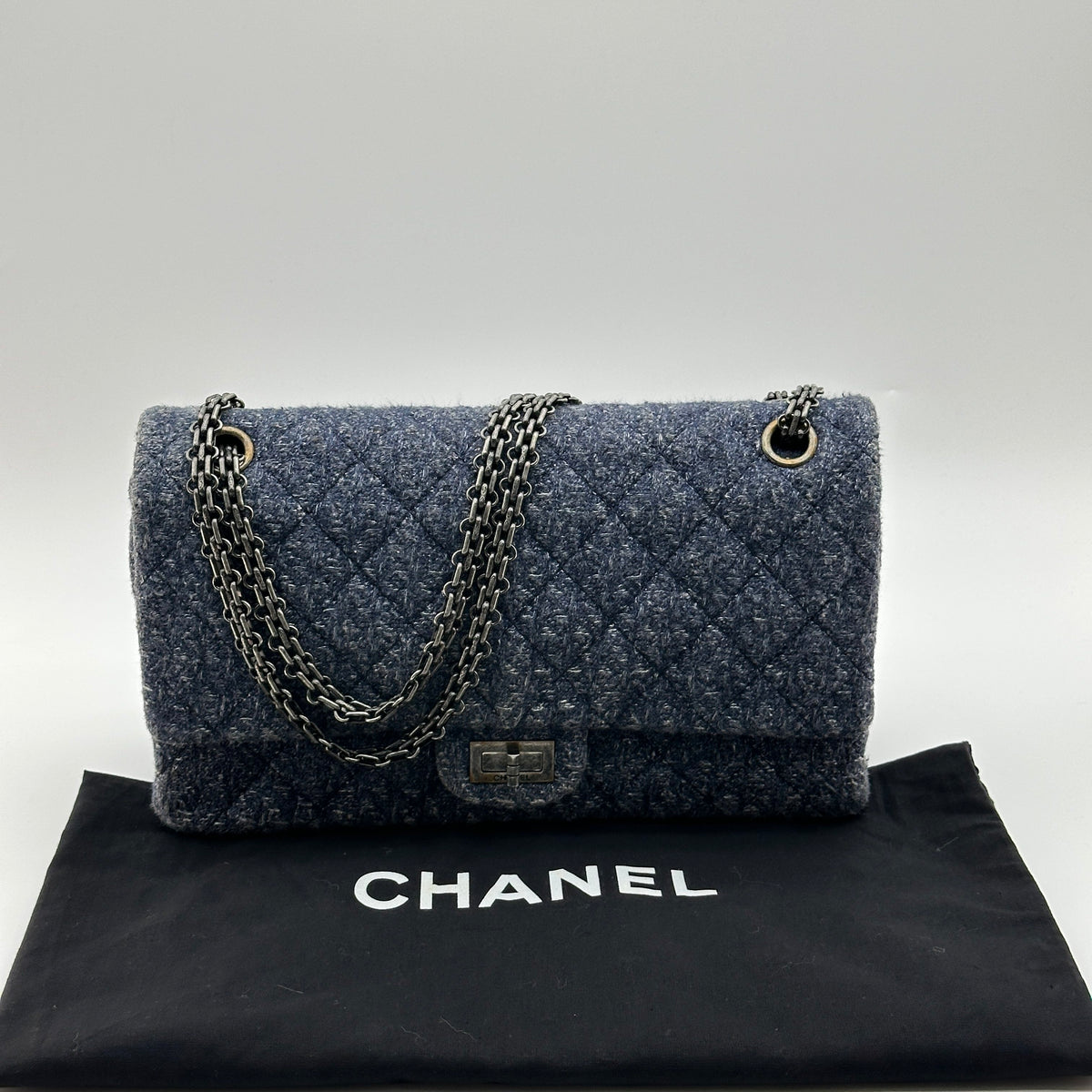 Chanel Quilted Denim Blue Chain Shoulder Bag