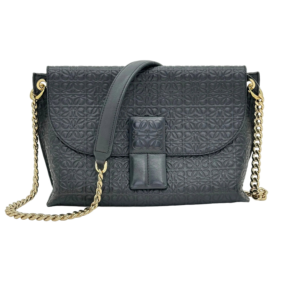 LOEWE avenue chain shoulder bag black gold leather
