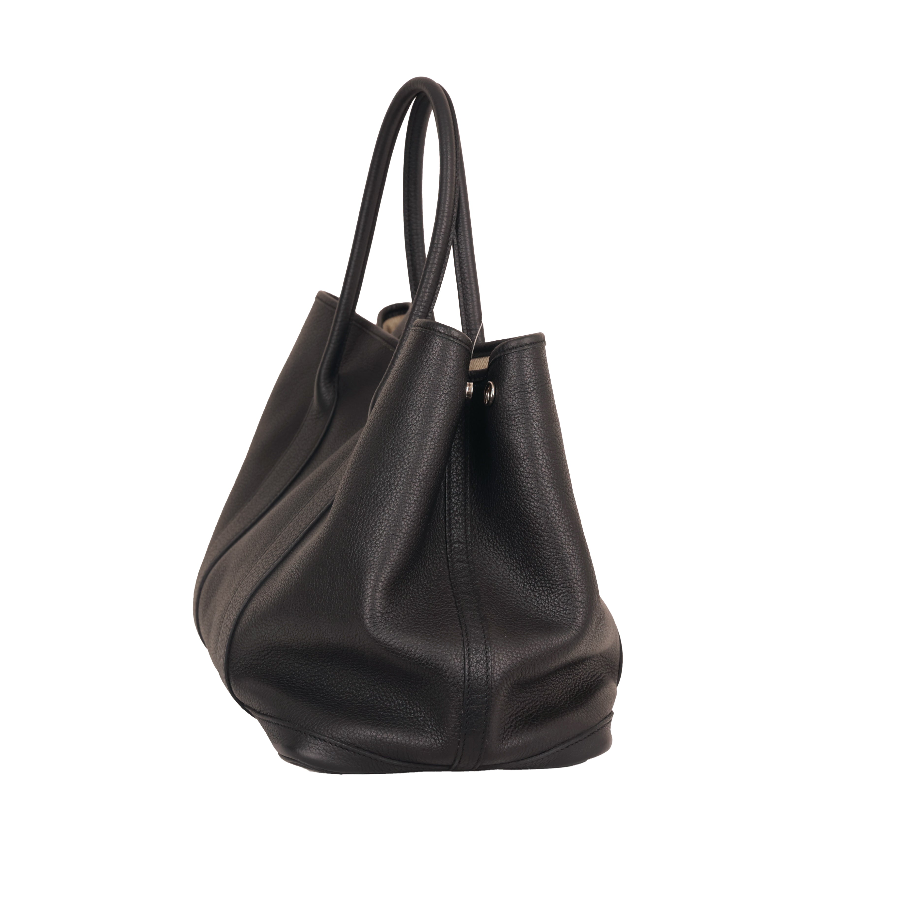 Hermes Garden Party 36 PM Black Canvas Tote Bag □O Stamp Restored Color Touch Up