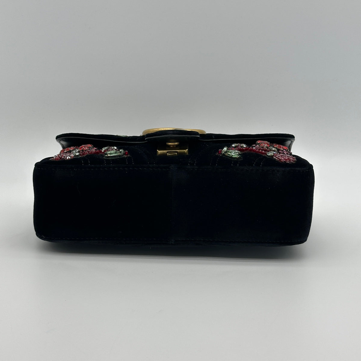 Gucci GG Marmont Floral Embroidered Velvet Black Shoulder Bag