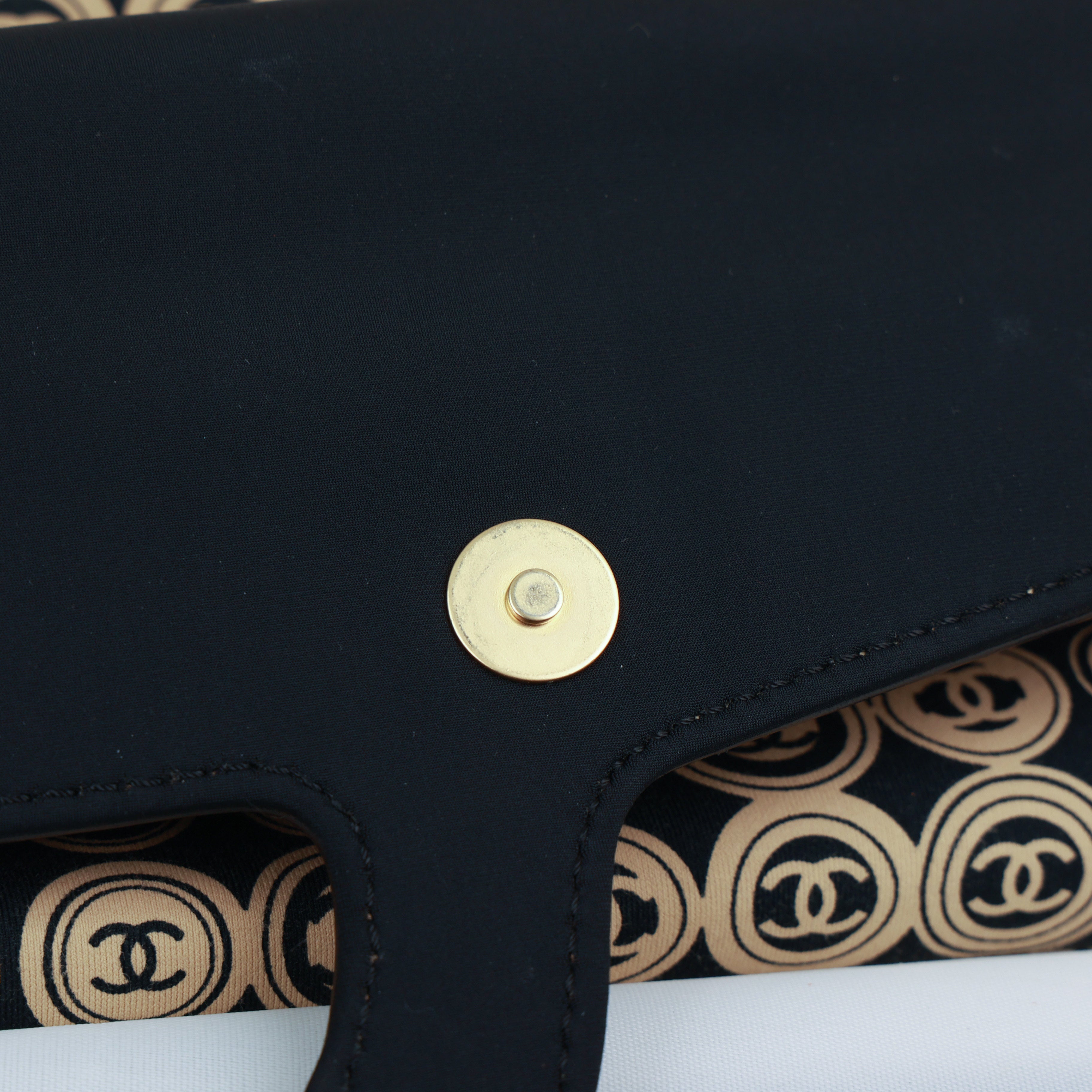 Chanel Coco Mark handbag Jersey Calfskin Printed Large Frame Handle Bag Beige Black 8 series