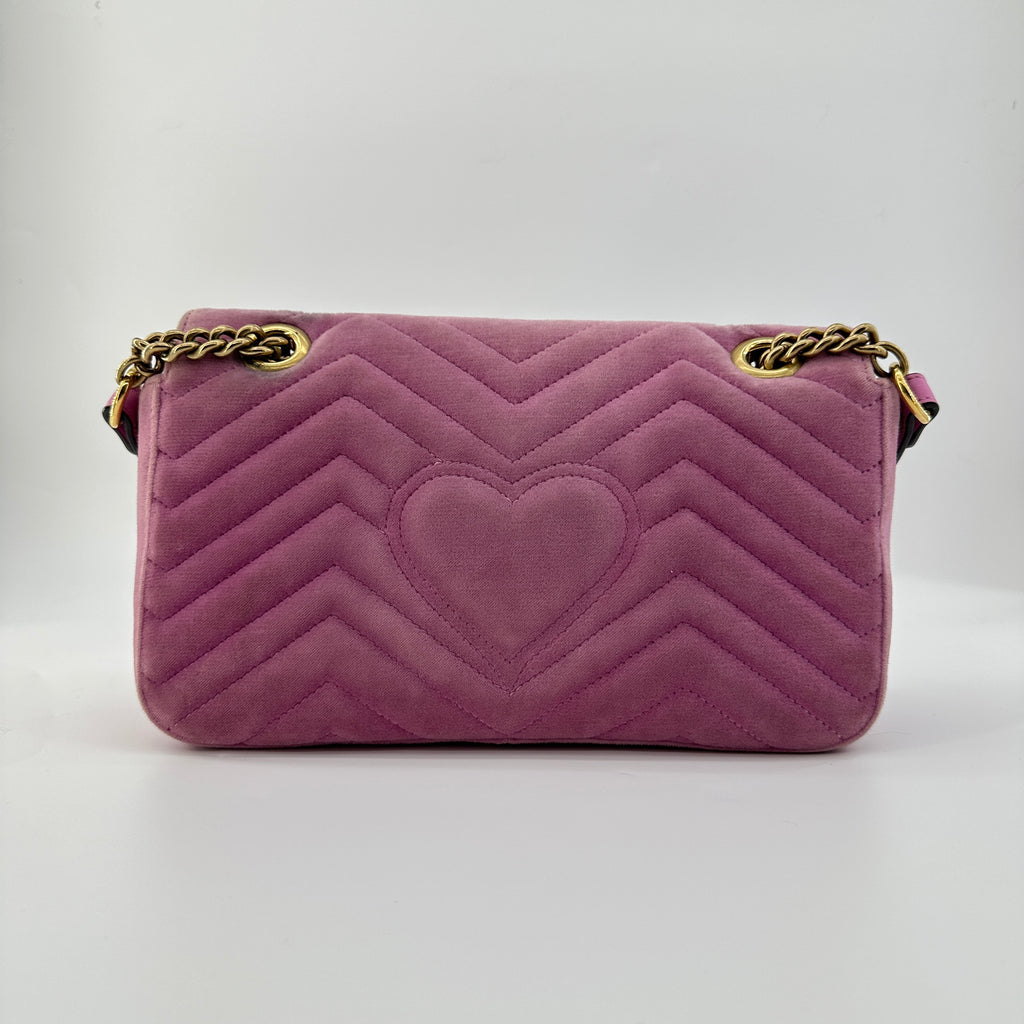 Gucci GG Marmont Velvet Crystal Shoulder Bag Pink 443497