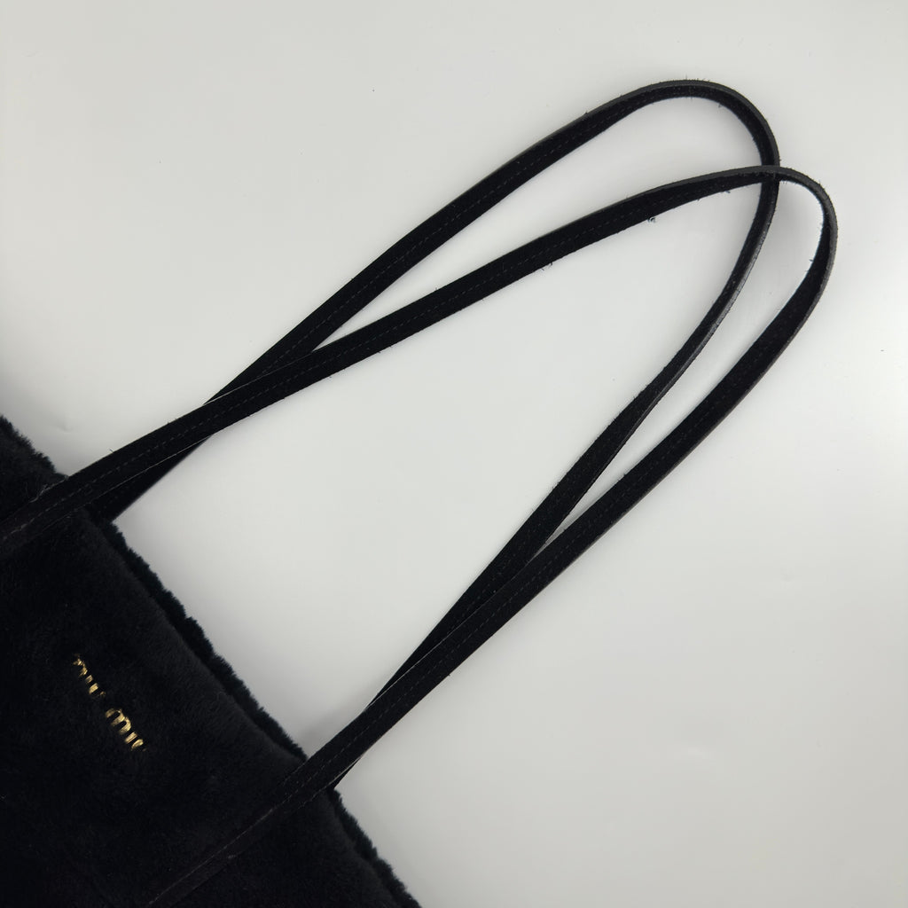 MiuMiu Vintage Tote Mouton Tote Bag Shearling Shoulder Bag Black Includes a Pouch
