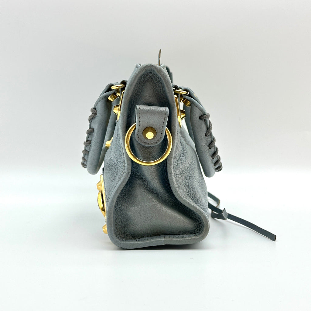 Balenciaga Leather Classic Metallic Edge Mini City Gray 2-Way Handbag