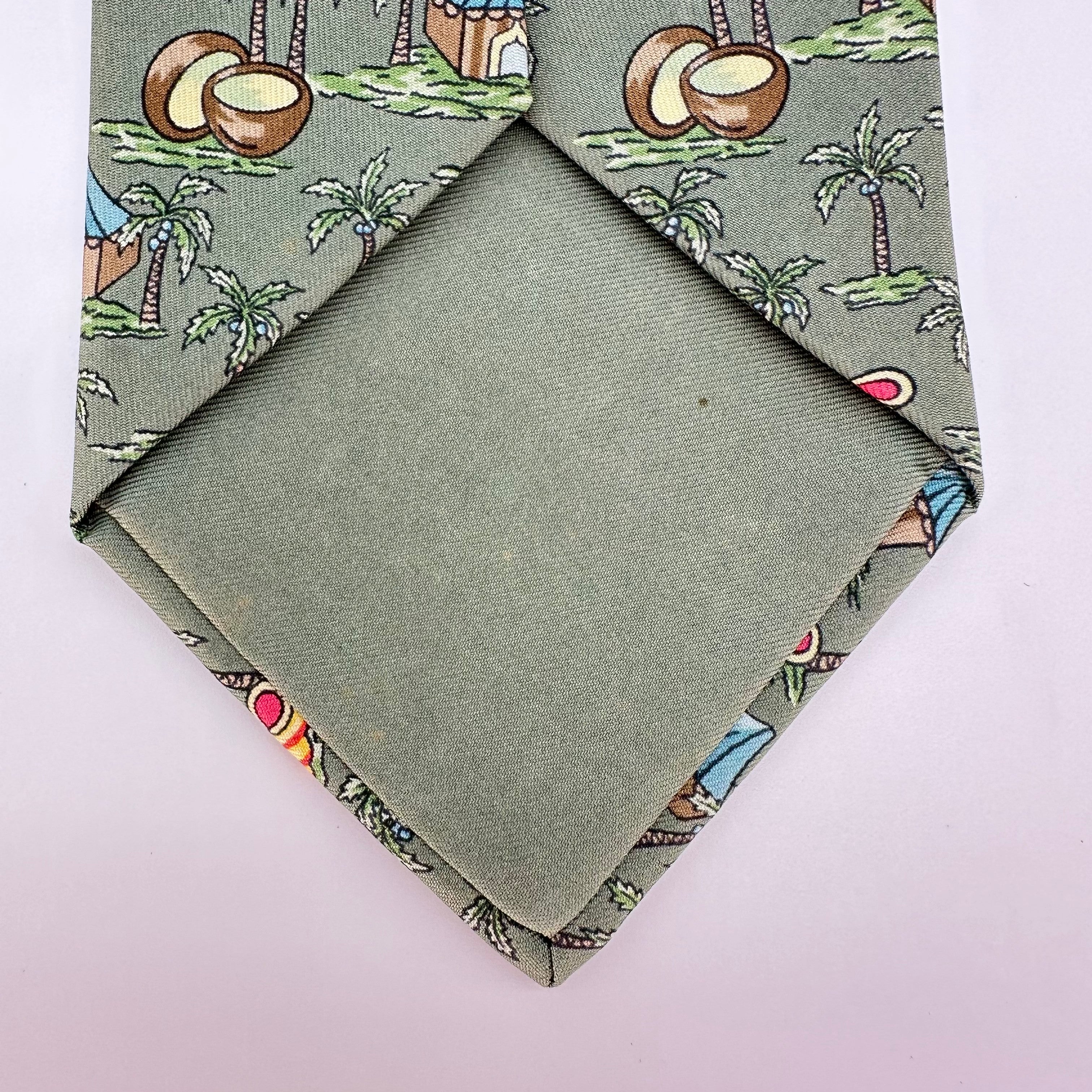 Hermes Coconut Oasis Necktie Green