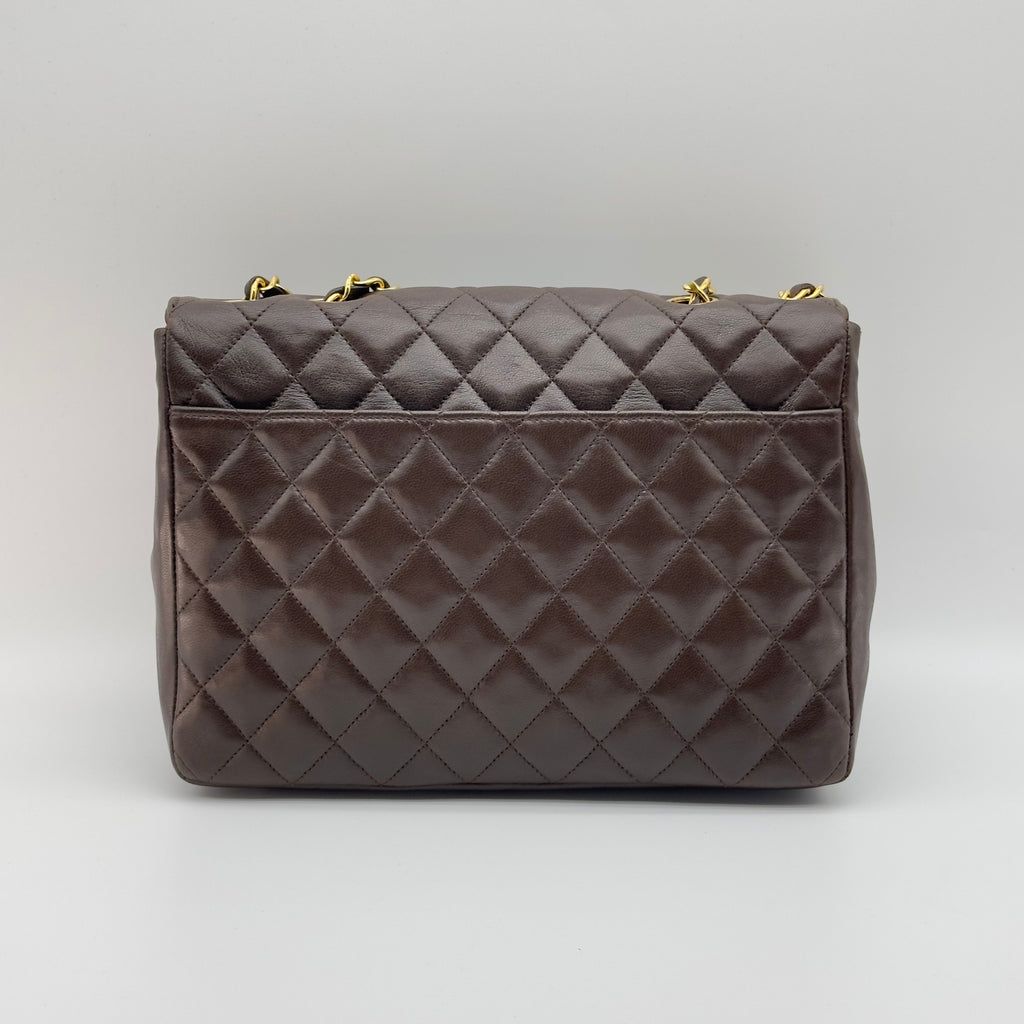 Chanel Quilted Caviar Leather Classic Flap Medium Brown Chain Shoulder Bag
