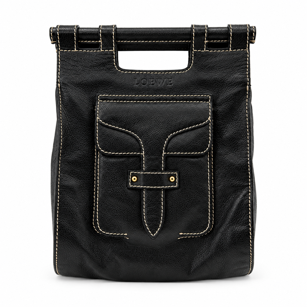 LOEWE Vintage Shoulder Bag Dual Exterior Pockets Gold Hardware