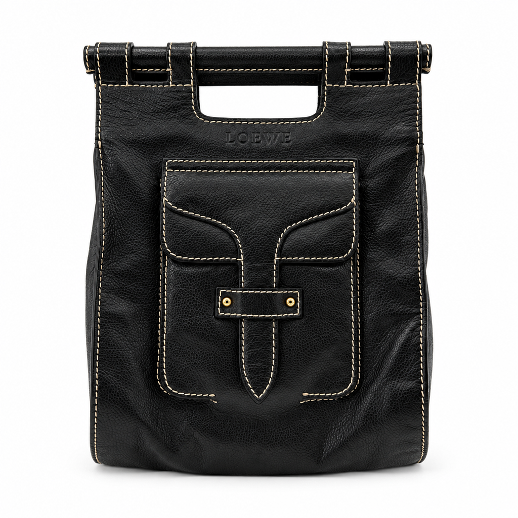 LOEWE Vintage Shoulder Bag Dual Exterior Pockets Gold Hardware