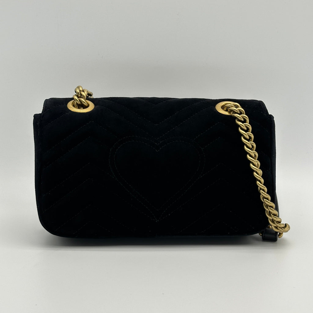 Gucci GG Marmont Floral Embroidered Velvet Black Shoulder Bag