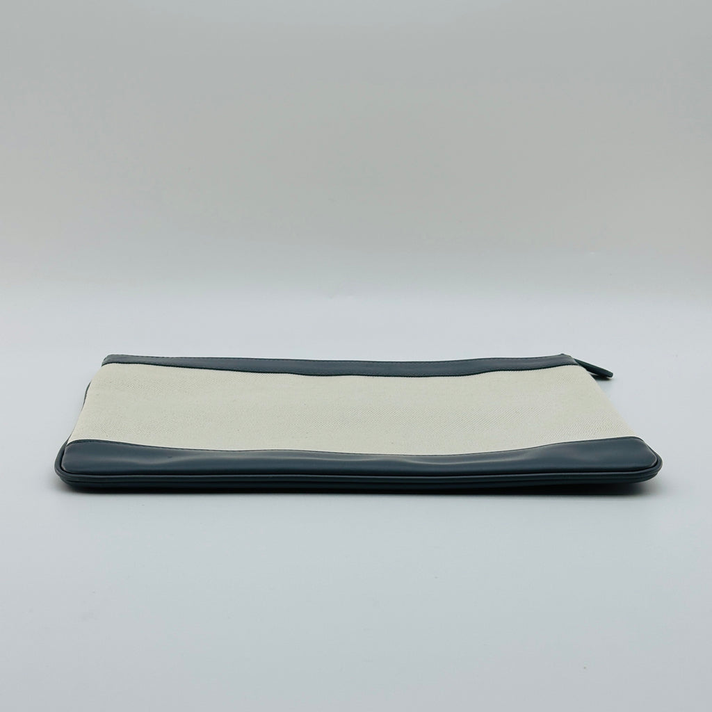 Balenciaga Cotton Canvas and Leather Navy Clip M Beige and Black Clutch Bag