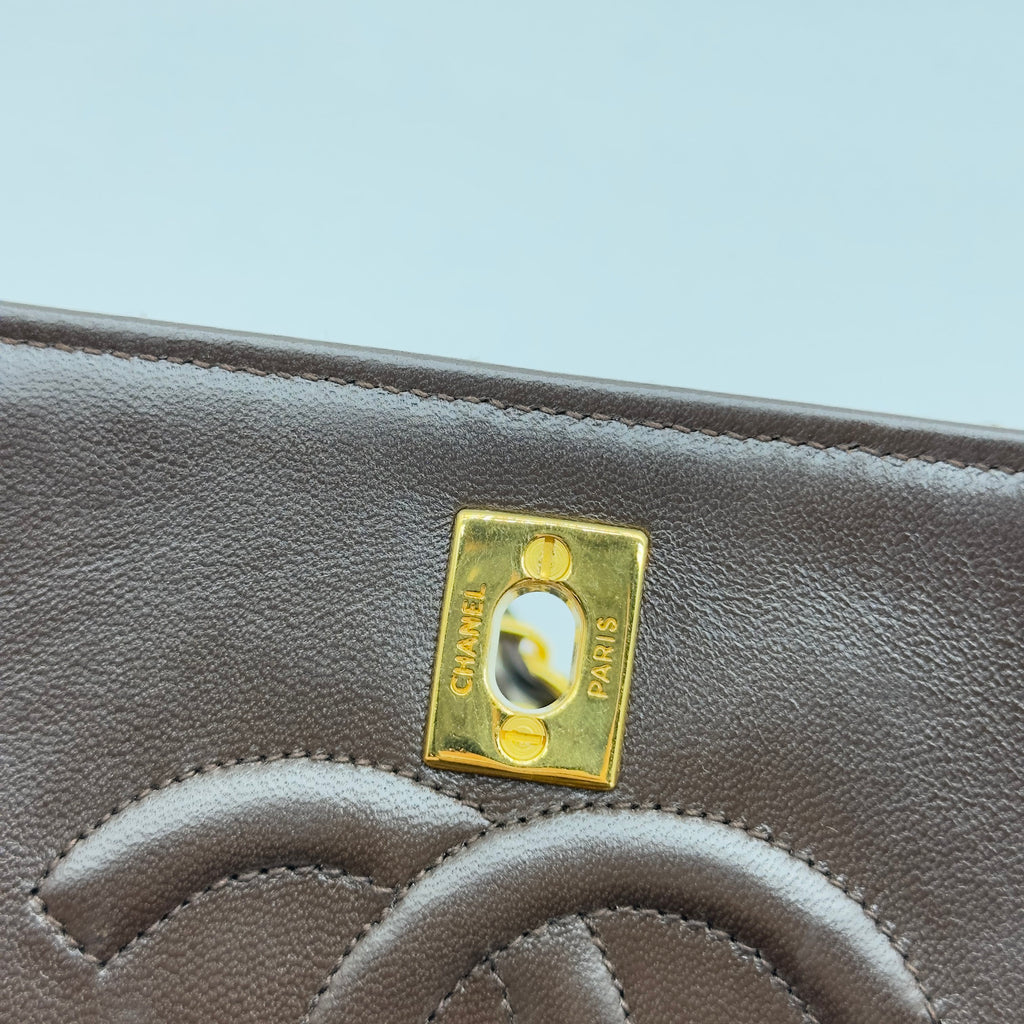 Chanel Quilted Caviar Leather Classic Flap Medium Brown Chain Shoulder Bag