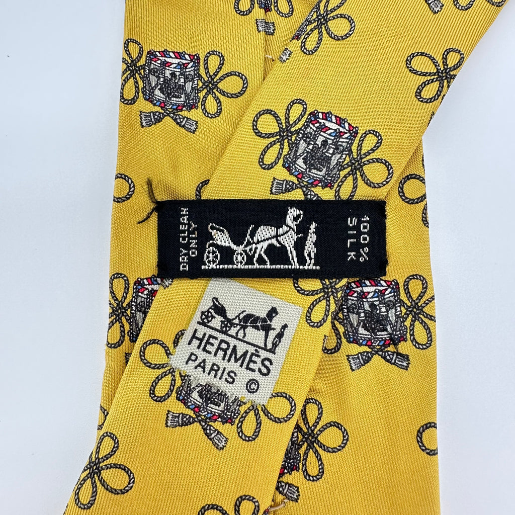 Hermès Hermes Vintage Silk Tie Lamp Motif Print Yellow 100%Silk