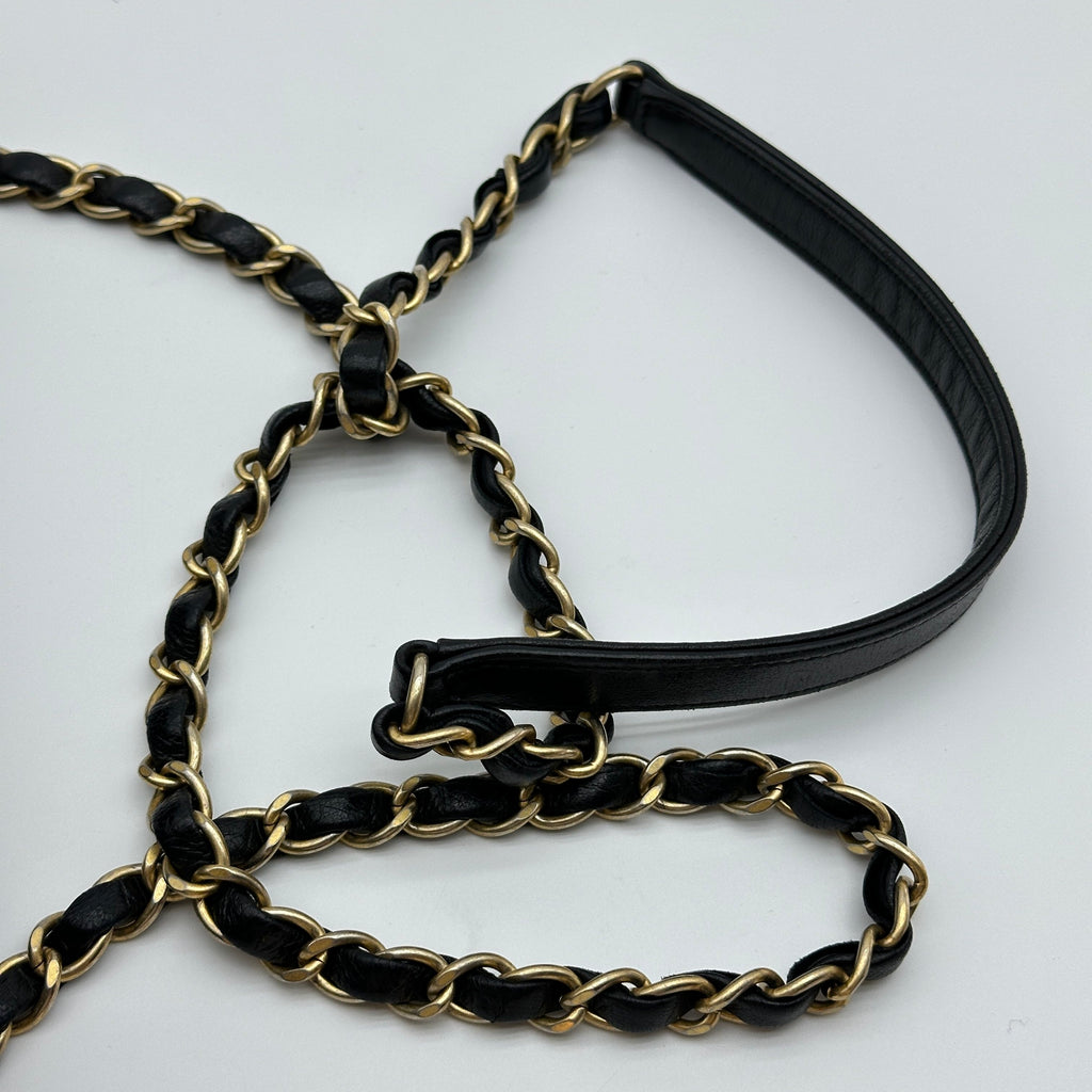 Chanel Chevron Leather x lambskin Single Flap Double Chain Bag V Stitch Black Gold Metal Fittings 21101092 21XXXXXX