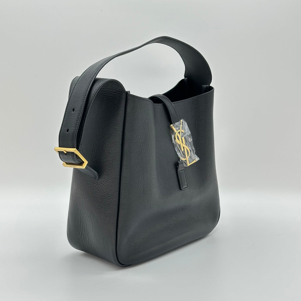 Saint Laurent Le5A7 Black Leather Bucket Hobo Shoulder Tote Bag Small