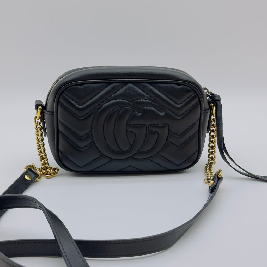 Gucci Matelassé Leather GG Marmont Mini Black Camera Bag