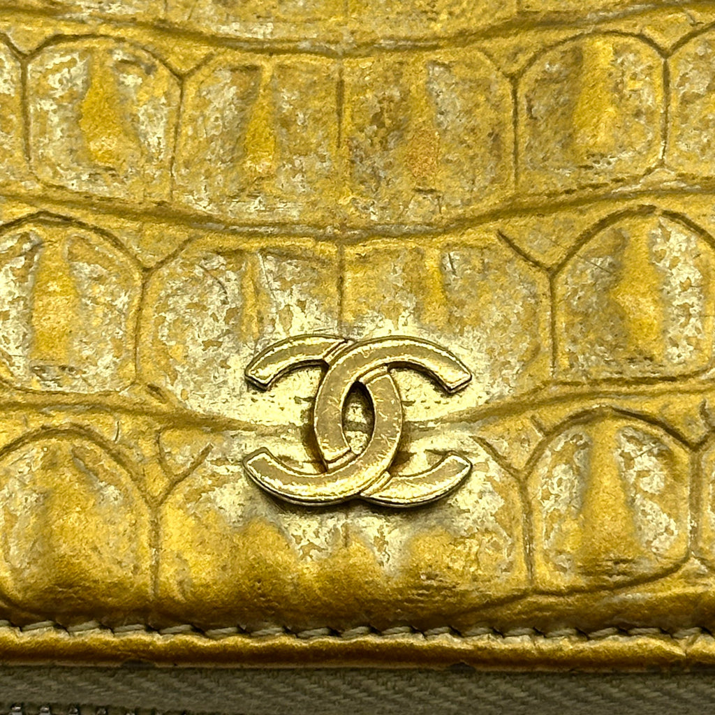 Chanel Crocodile Leather Coco Mark Gold Zip-Around Wallet