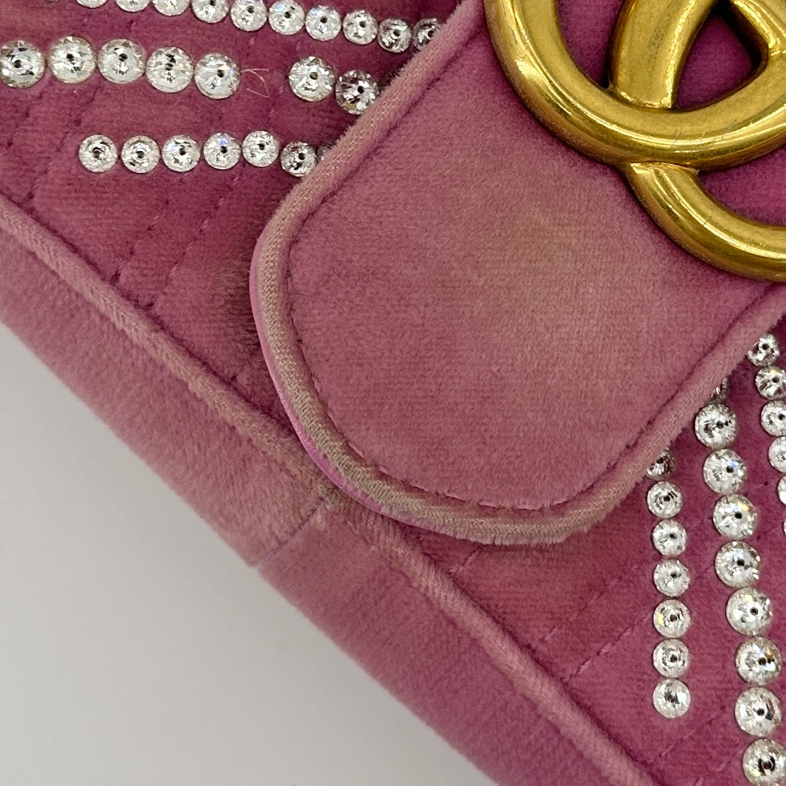 Gucci GG Marmont Velvet Crystal Shoulder Bag Pink 443497