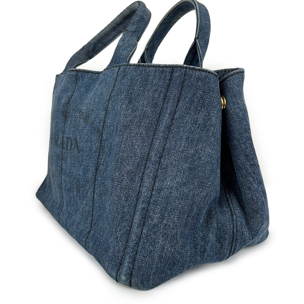 Prada Classic Denim Beach Tote Bag Large Capacity Handbag