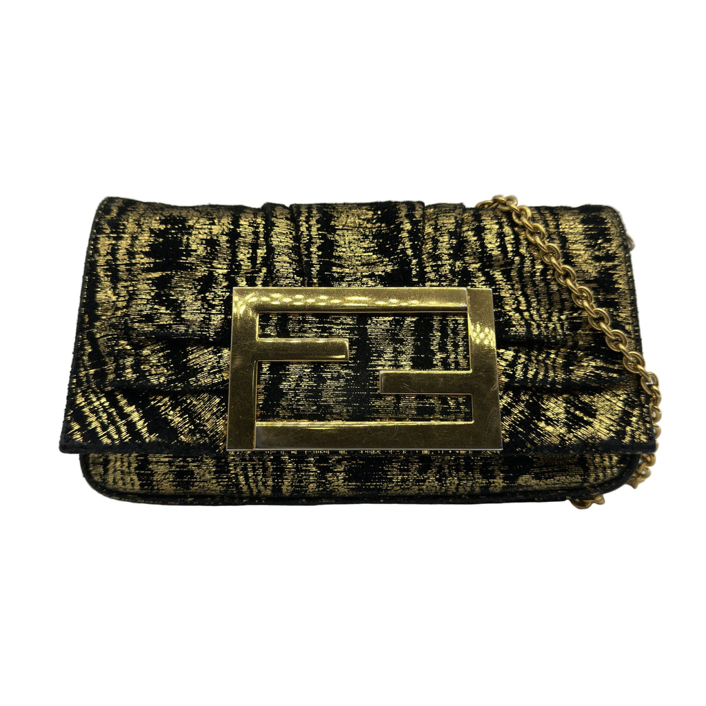 Fendi Velour Chain Shoulder Bag Black×Gold 8BP046
