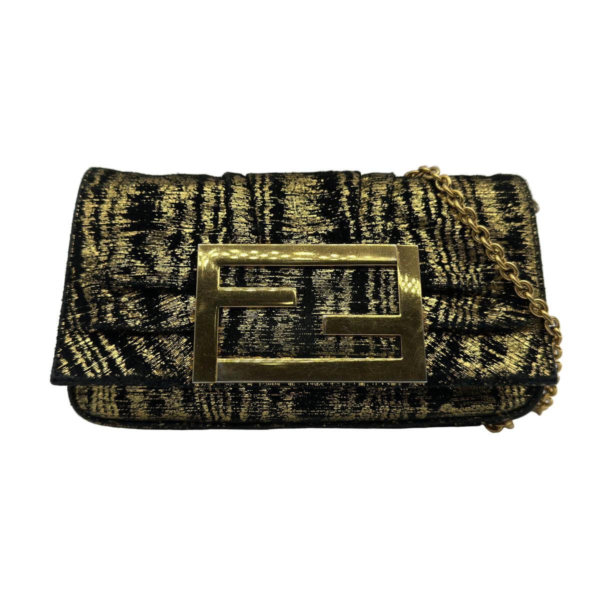 Fendi Velour Chain Shoulder Bag Black×Gold 8BP046