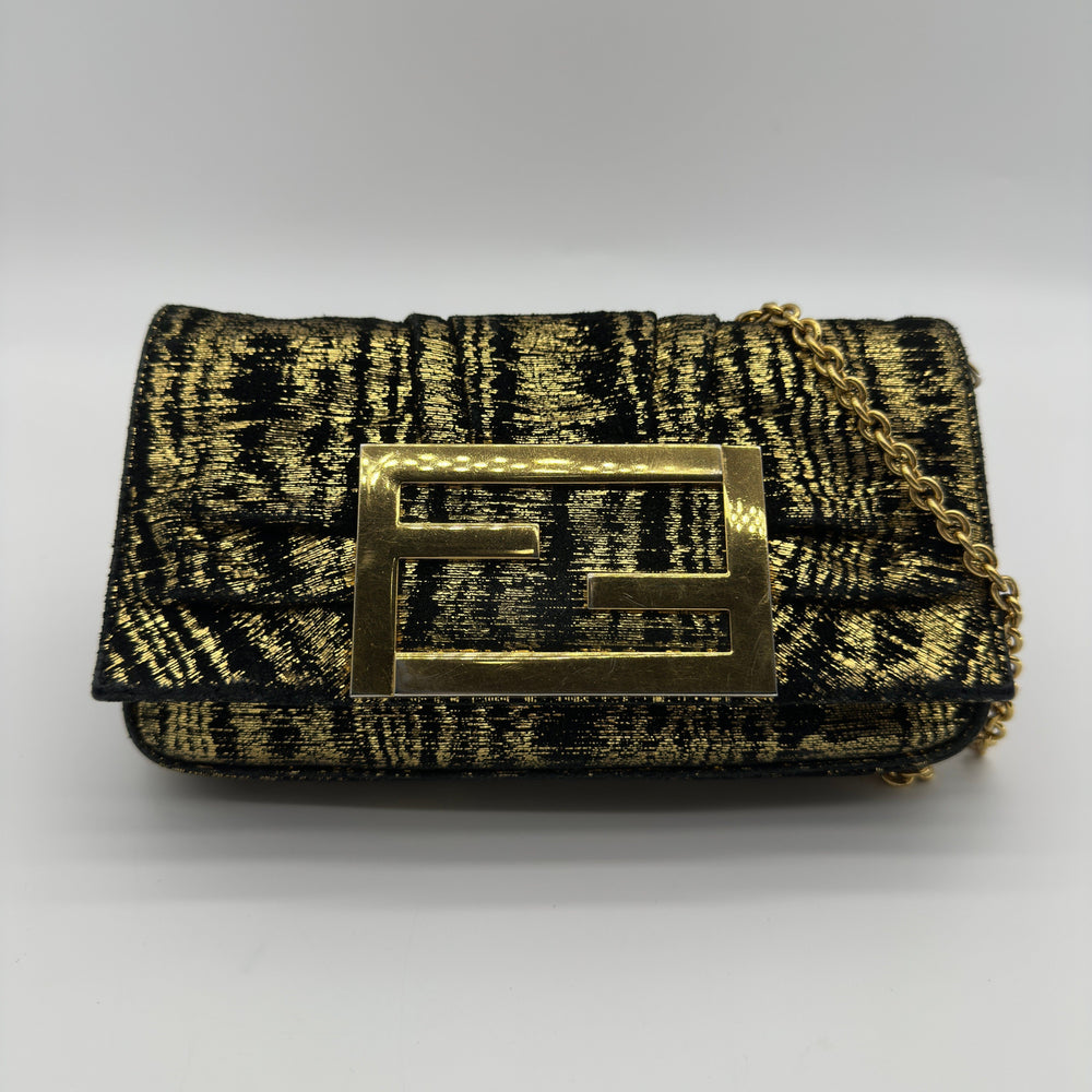 Fendi Velour Chain Shoulder Bag Black×Gold 8BP046