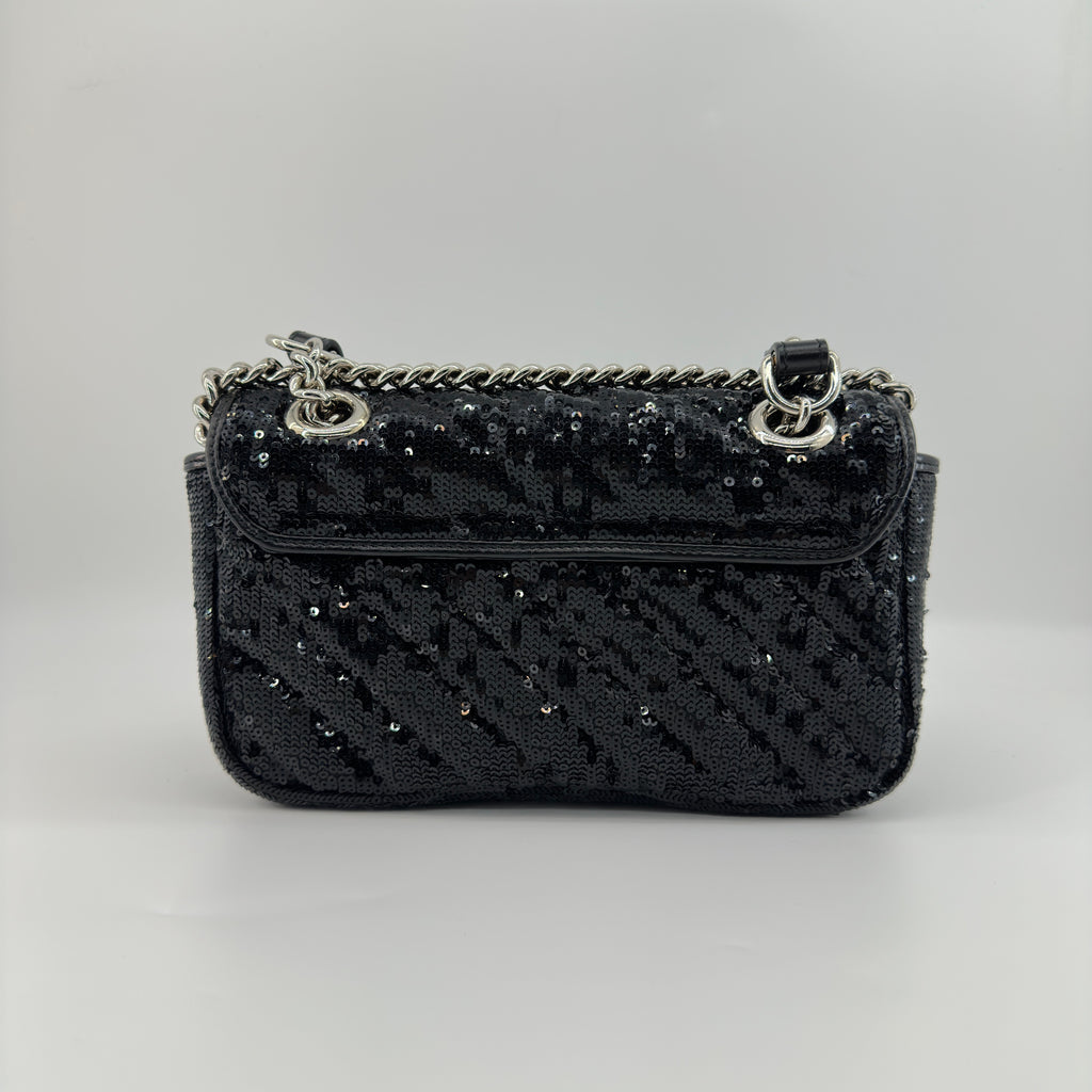 Gucci GG Marmont Sequins x leather Chain Shoulder Bag Black