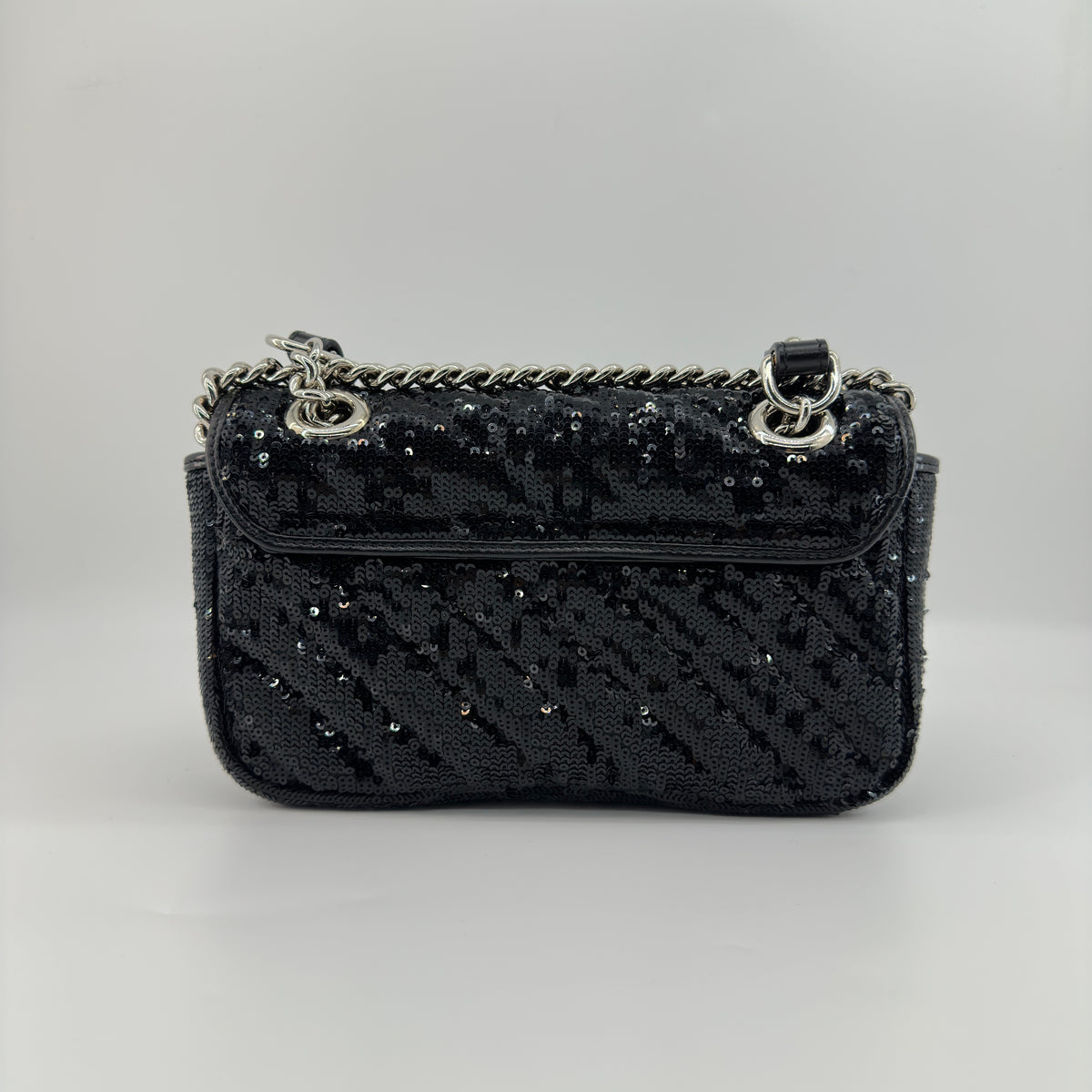 Gucci GG Marmont Sequins x leather Chain Shoulder Bag Black