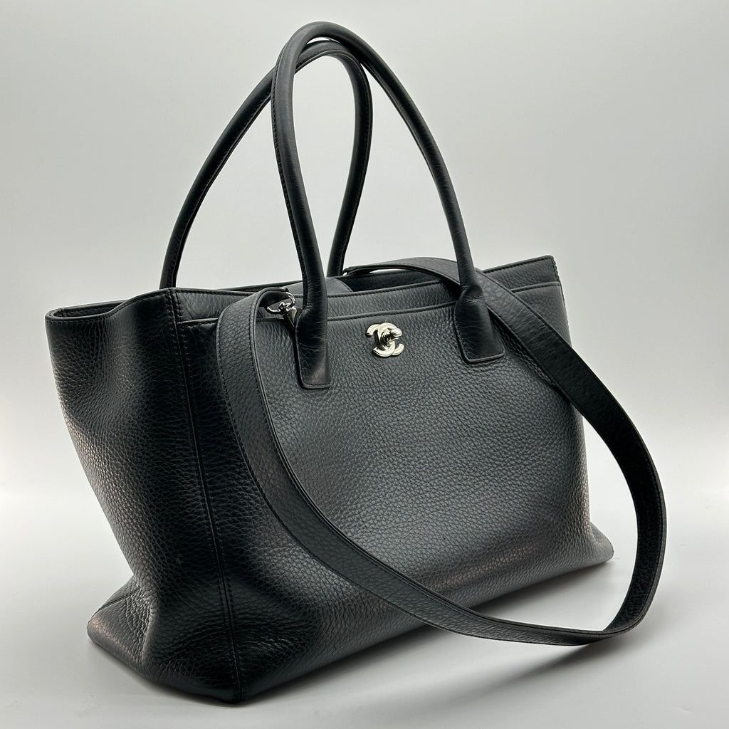 Chanel Executive Leather Black Silver Tote Shoulder Bag