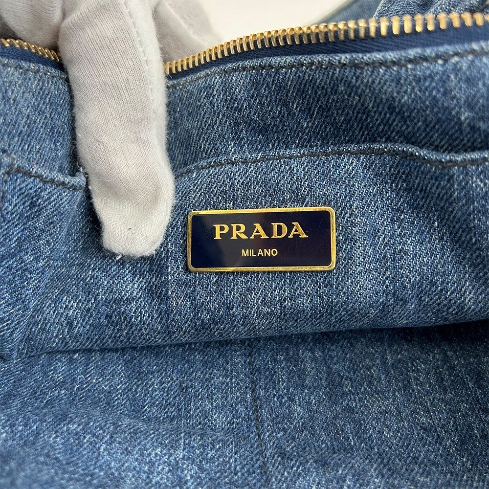 Prada Classic Denim Beach Tote Bag Large Capacity Handbag
